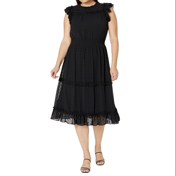 CeCe Black Midi Dress | Fresh Appeal Ruffle Tiered Smocked Waist NWT Size Small - Picture 1 of 5